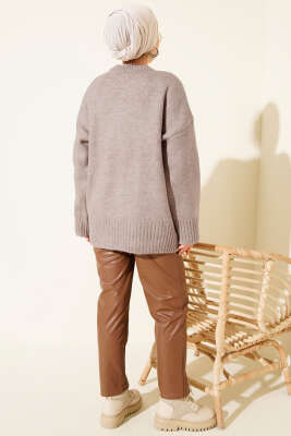 Basic Oversize Triko Tunik Vizon - Tunik