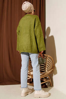 Basic Oversize Triko Tunik Yağ Yeşili - Tunik