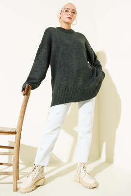 Basic Oversize Triko Tunik Zümrüt - Tunik