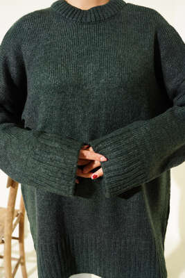 Basic Oversize Triko Tunik Zümrüt - Tunik