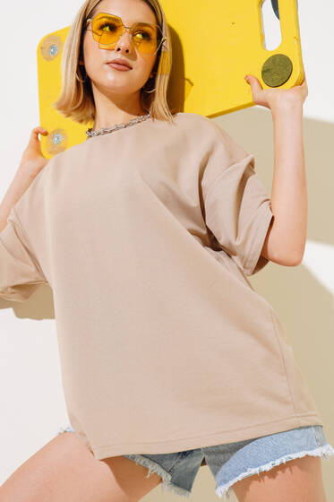 Basic Oversize Tshirt Latte - Kadın Giyim Modelleri