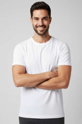 Basic Pamuklu Erkek T-shirt Beyaz - DEEP POİNT