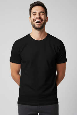 Basic Pamuklu Erkek T-shirt Siyah - Erkek Siyah Tişört