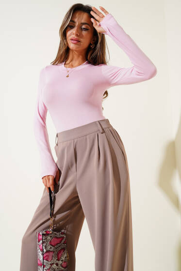 Basic Parmak Geçirme Detaylı Bluz Pembe - Kadın Giyim Modelleri