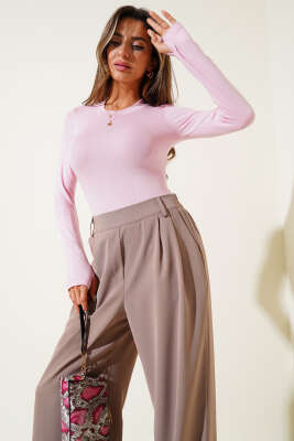 Basic Parmak Geçirme Detaylı Bluz Pembe 