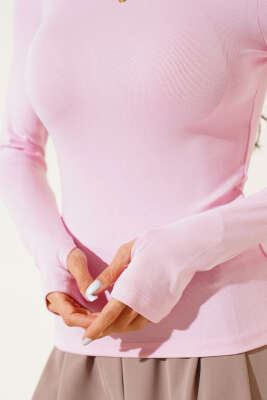 Basic Parmak Geçirme Detaylı Bluz Pembe - Yılın Fırsatı