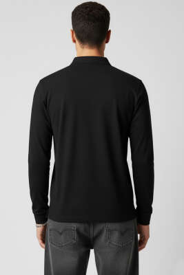 Basic Polo Yaka Uzun Kollu Sweatshirt Siyah - Yılın Fırsatı
