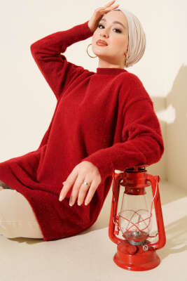 Basic Sakallı Triko Tunik Bordo 