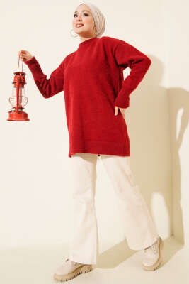Basic Sakallı Triko Tunik Bordo - Tunik