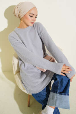 Basic Sakallı Triko Tunik Gri - ARISOY