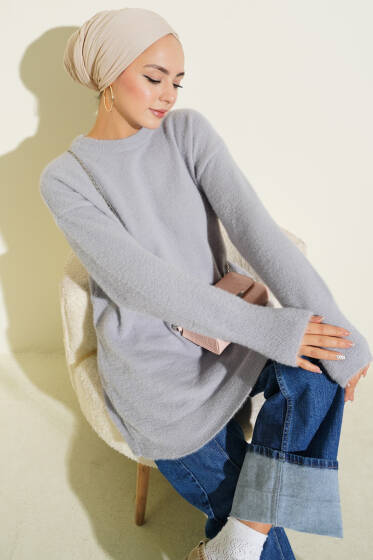Basic Sakallı Triko Tunik Gri - Tunik