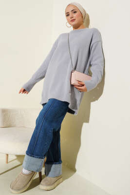 Basic Sakallı Triko Tunik Gri - Tunik