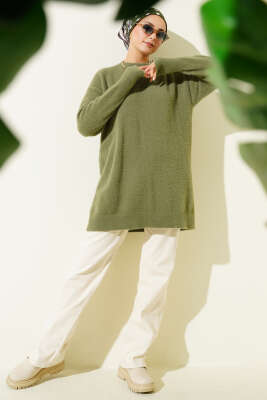 Basic Sakallı Triko Tunik Haki - Tunik