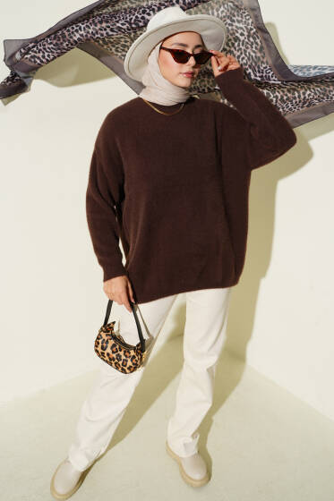 Basic Sakallı Triko Tunik Kahve - Tunik