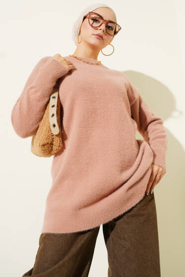 Basic Sakallı Triko Tunik Latte - Tunik