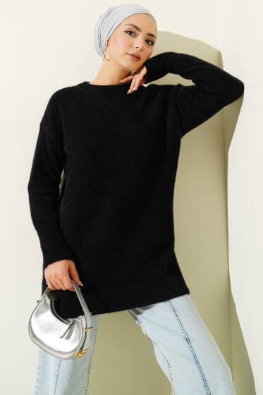 Basic Sakallı Triko Tunik Siyah - Tunik