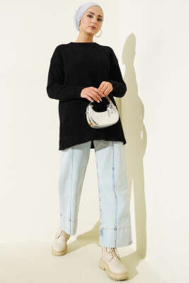 Basic Sakallı Triko Tunik Siyah - Tunik