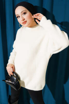 Basic Sakallı Yumoş Triko Tunik Bej - VANİZA TRİKO