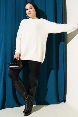 Basic Sakallı Yumoş Triko Tunik Bej - Tunik