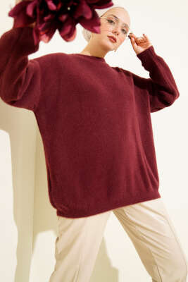 Basic Sakallı Yumoş Triko Tunik Bordo - Tunik