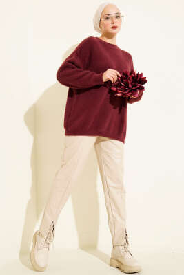 Basic Sakallı Yumoş Triko Tunik Bordo - Tunik