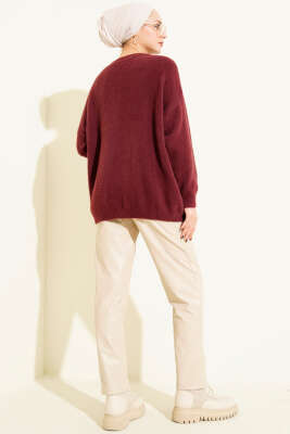 Basic Sakallı Yumoş Triko Tunik Bordo - Tunik