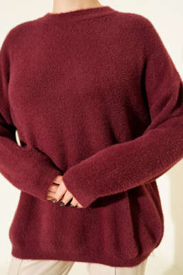 Basic Sakallı Yumoş Triko Tunik Bordo - Tunik