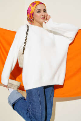 Basic Sakallı Yumoş Triko Tunik Ekru - VANİZA TRİKO