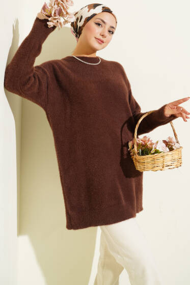Basic Sakallı Yumoş Triko Tunik Kahve - Tunik
