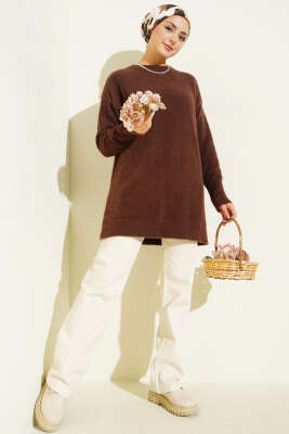 Basic Sakallı Yumoş Triko Tunik Kahve - Tunik