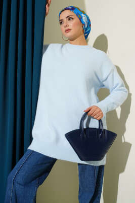 Basic Sakallı Yumoş Triko Tunik Mavi - VANİZA TRİKO