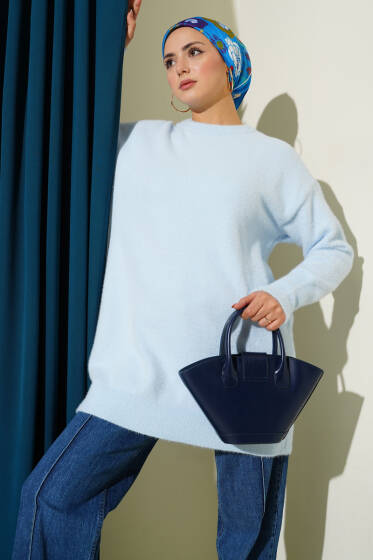 Basic Sakallı Yumoş Triko Tunik Mavi - Tunik