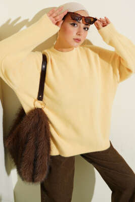 Basic Sakallı Yumoş Triko Tunik Sarı - VANİZA TRİKO