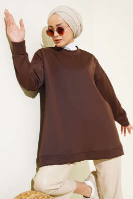 Basic Scuba Sweatshirt Kahve - Tunik