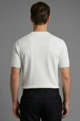 Basic Sıfır Yaka Erkek Triko T-shirt Beyaz - Yılın Fırsatı