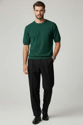 Basic Sıfır Yaka Erkek Triko T-shirt Nefti - Erkek T-shirt