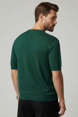 Basic Sıfır Yaka Erkek Triko T-shirt Nefti - Erkek T-shirt