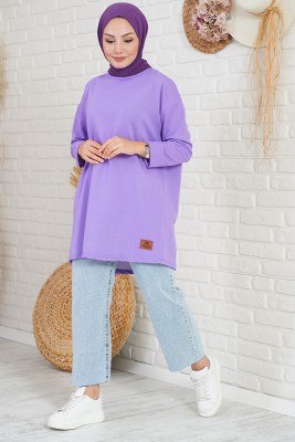 Basic Sweatshirt Lila Tunik - Thumbnail