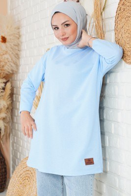 Basic Sweatshirt Mavi Tunik - Thumbnail