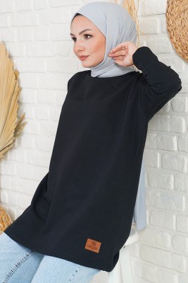 Basic Sweatshirt Siyah Tunik - Thumbnail