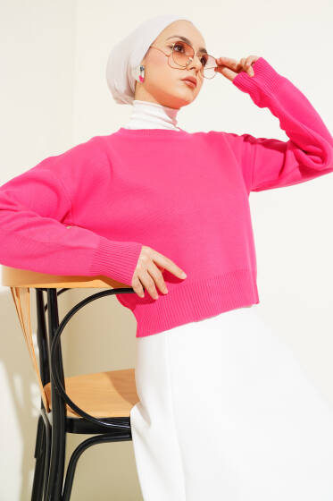 Basic Triko Kazak Fuşya - Triko