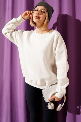 Basic Üç İplik Kısa Sweatshirt Ekru - Kadın Giyim Modelleri