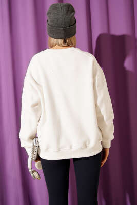 Basic Üç İplik Kısa Sweatshirt Ekru - Kadın Giyim Modelleri