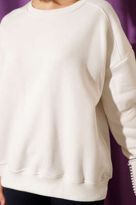 Basic Üç İplik Kısa Sweatshirt Ekru - Kadın Giyim Modelleri