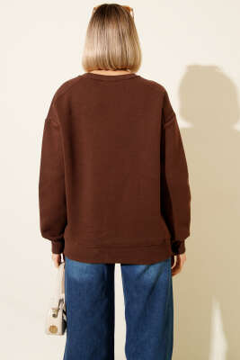 Basic Üç İplik Kısa Sweatshirt Kahve - Kadın Giyim Modelleri