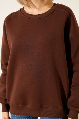 Basic Üç İplik Kısa Sweatshirt Kahve - Kadın Giyim Modelleri