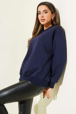 Basic Üç İplik Kısa Sweatshirt Lacivert 