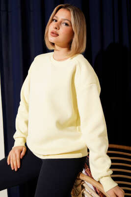 Basic Üç İplik Kısa Sweatshirt Lime - Kadın Giyim Modelleri