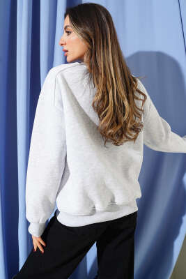 Basic Üç İplik Kısa Sweatshirt Melanj Gri - Kadın Giyim Modelleri