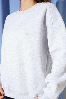 Basic Üç İplik Kısa Sweatshirt Melanj Gri - Kadın Giyim Modelleri